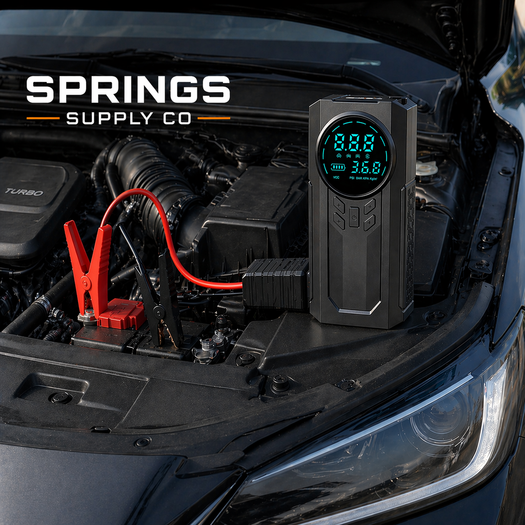 4-in-1 Car Jump Starter + Air Compressor + Power Bank + Flashlight