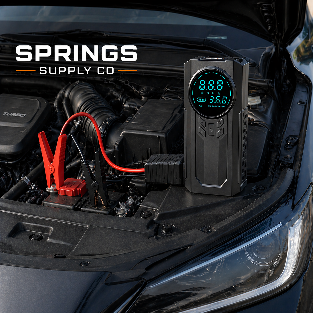 4-in-1 Car Jump Starter + Air Compressor + Power Bank + Flashlight