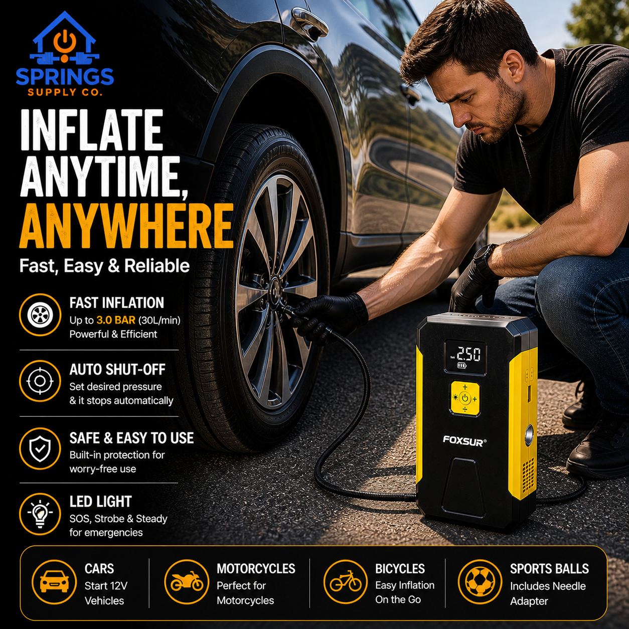 4-in-1 Portable Jump Starter & Air Compressor