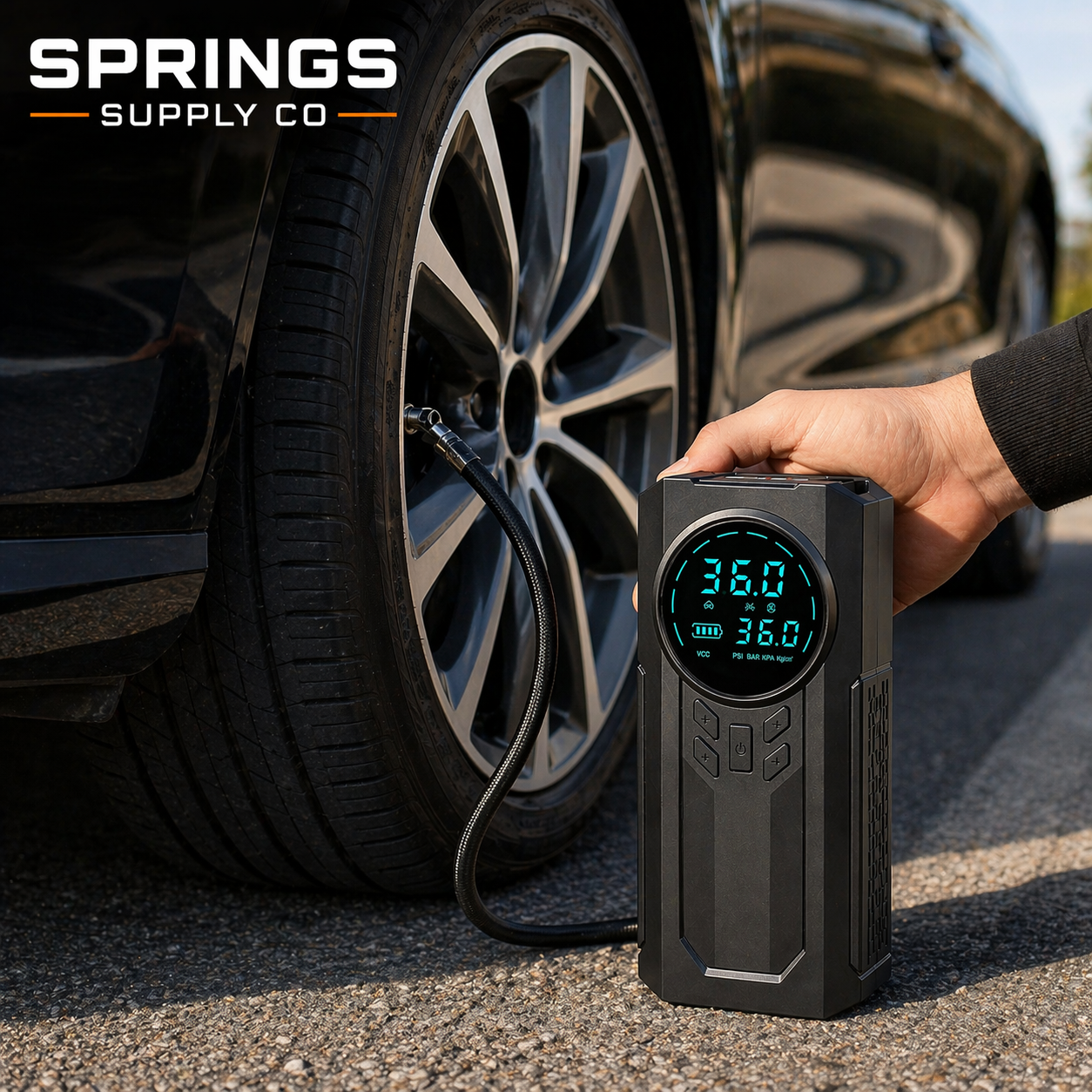4-in-1 Car Jump Starter + Air Compressor + Power Bank + Flashlight