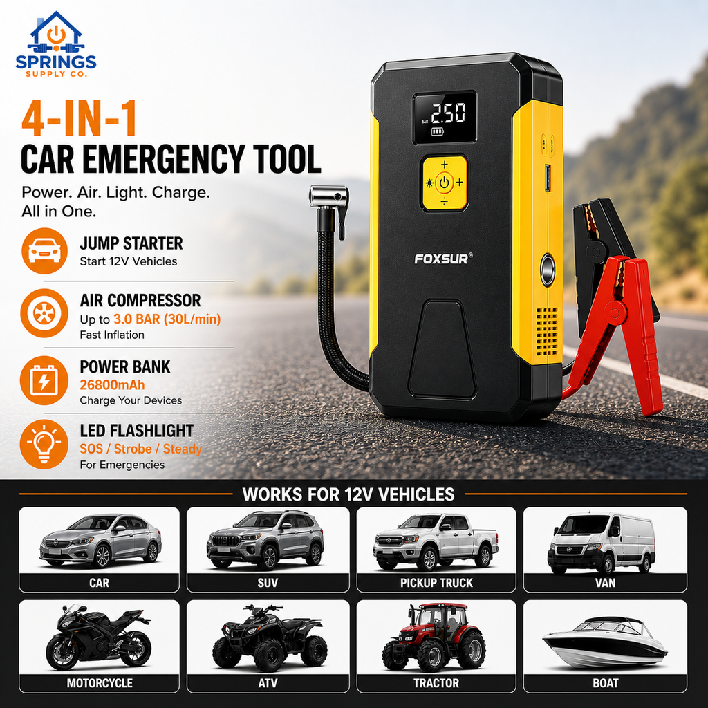 4-in-1 Portable Jump Starter & Air Compressor