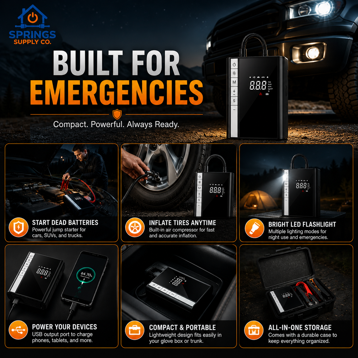 4 in One Jumpstarter + Air Compressor