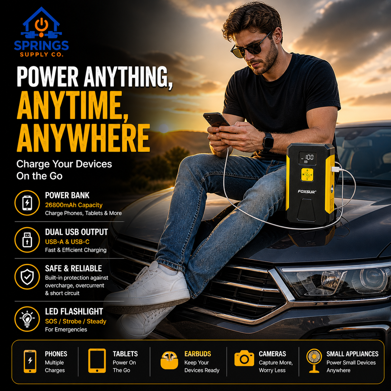 4-in-1 Portable Jump Starter & Air Compressor